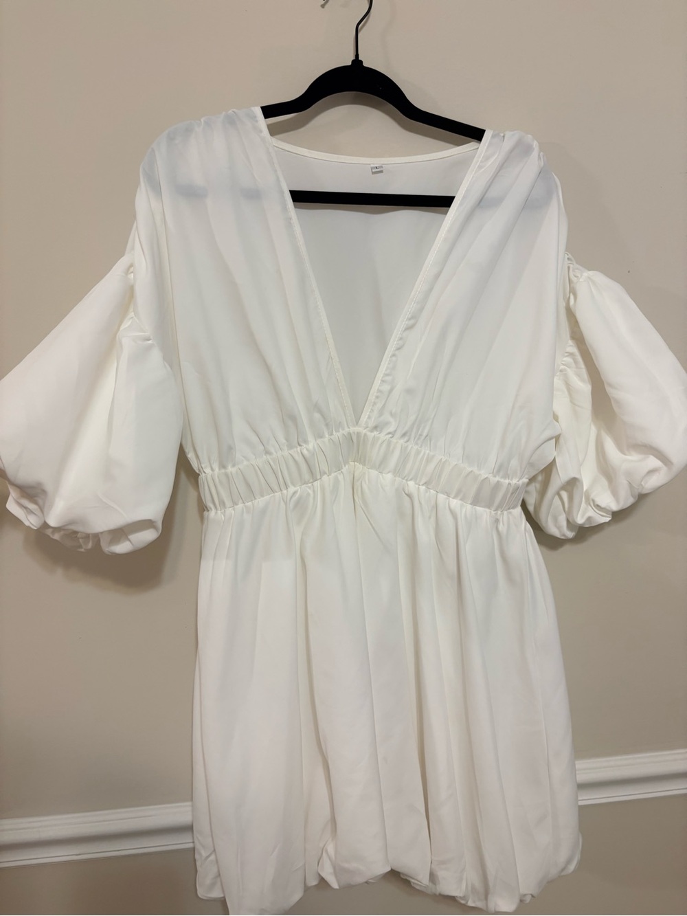 Amazon White V-Neck Puff Sleeve Mini Dress